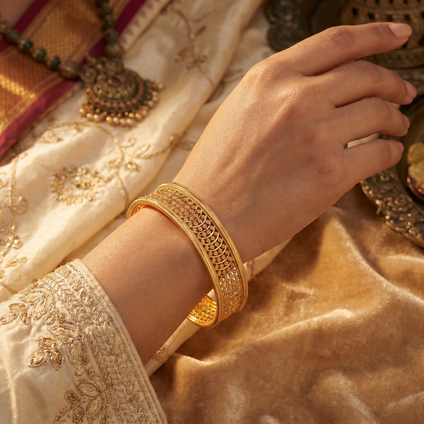 22Kt Yellow Gold Filigree Bangles for Women