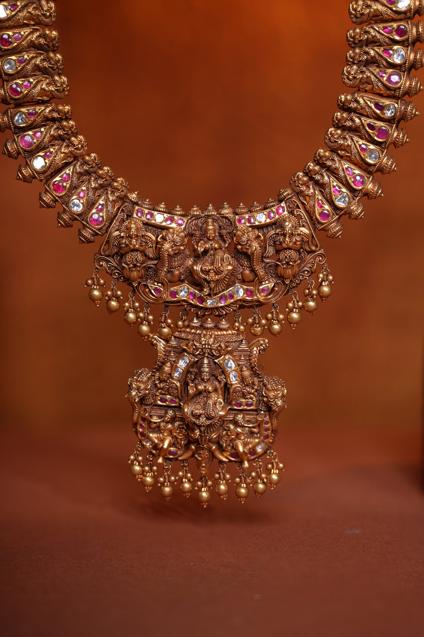 Micro Art Temple 22KT Gold Lakshmi Long Haram for Women