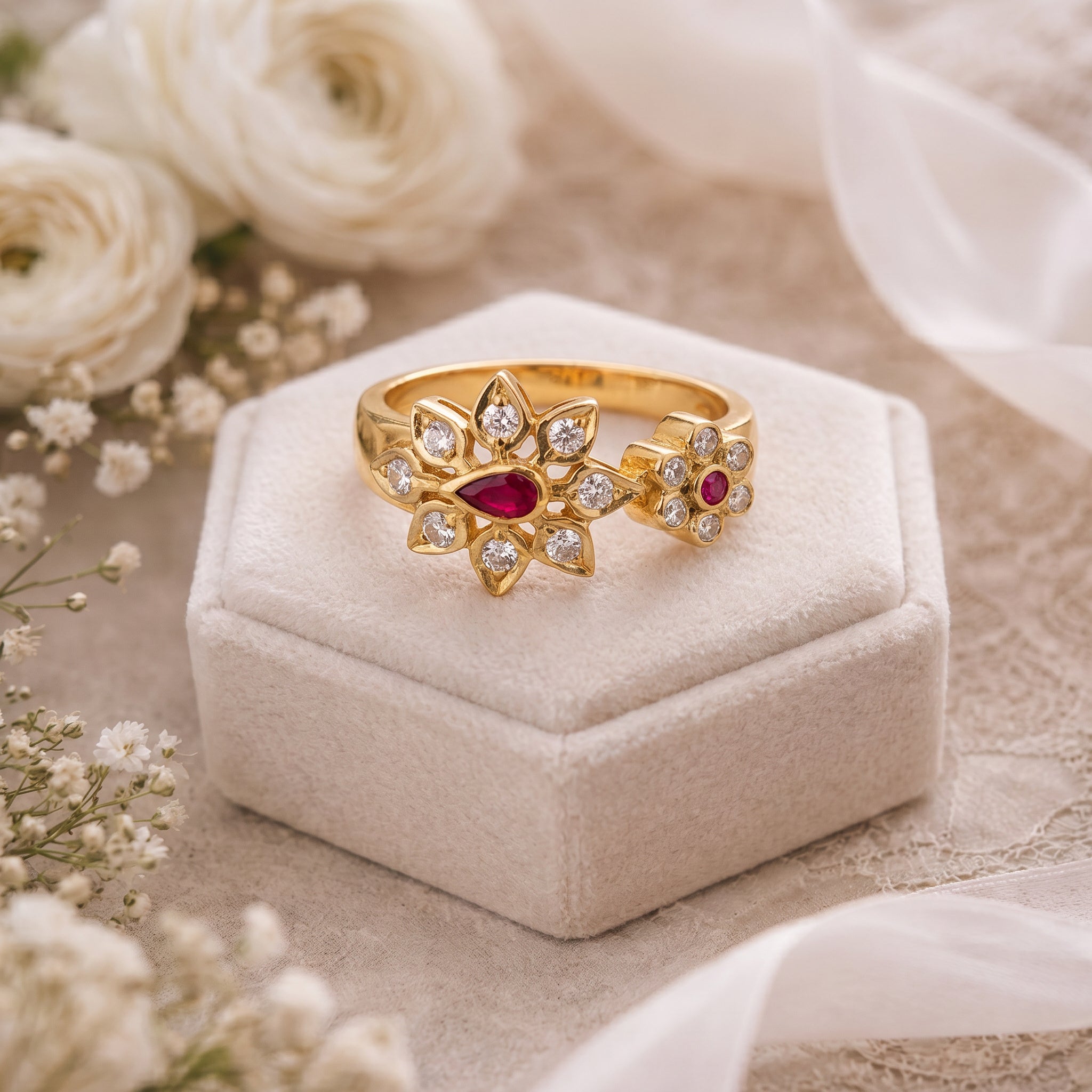 Jadau Kundan Polki Floral Band Ring in 22KT Gold