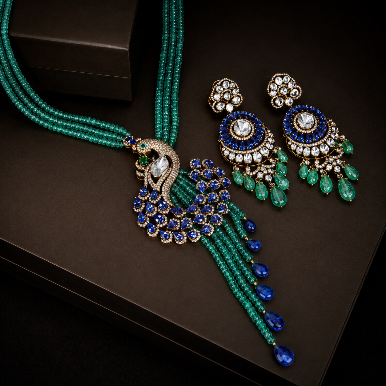 18Kt Yellow Gold Uncut Diamond Jadau Peacock Necklace Set