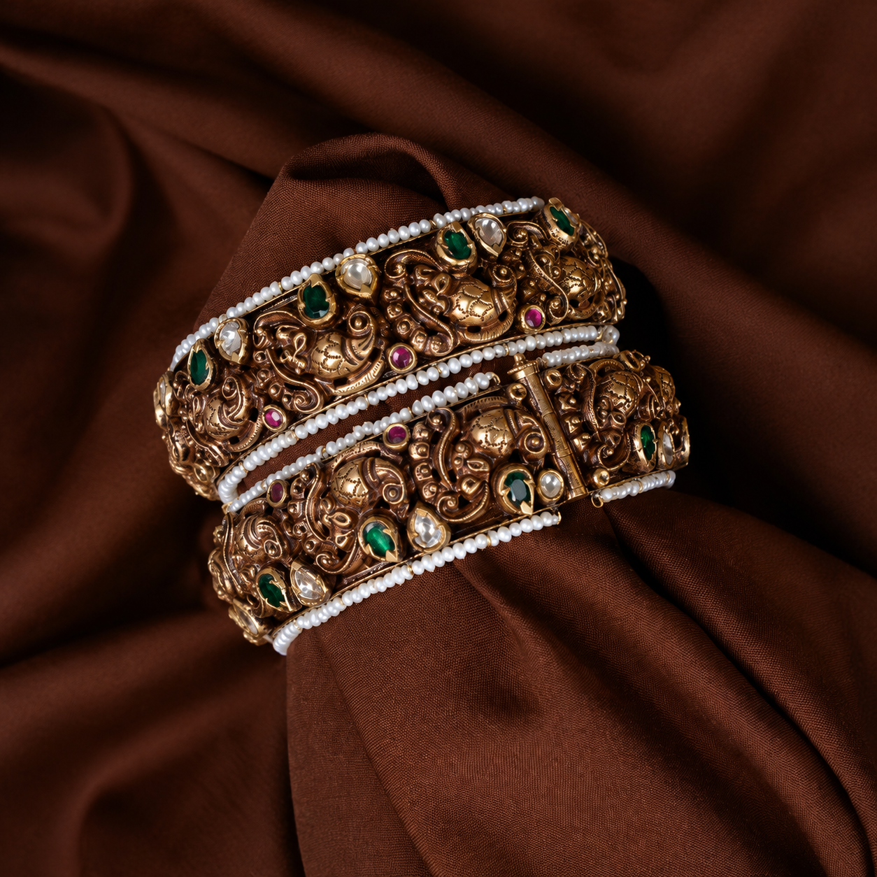 Nakshi Jadau Temple 22KT Gold Bangle Pair for Women