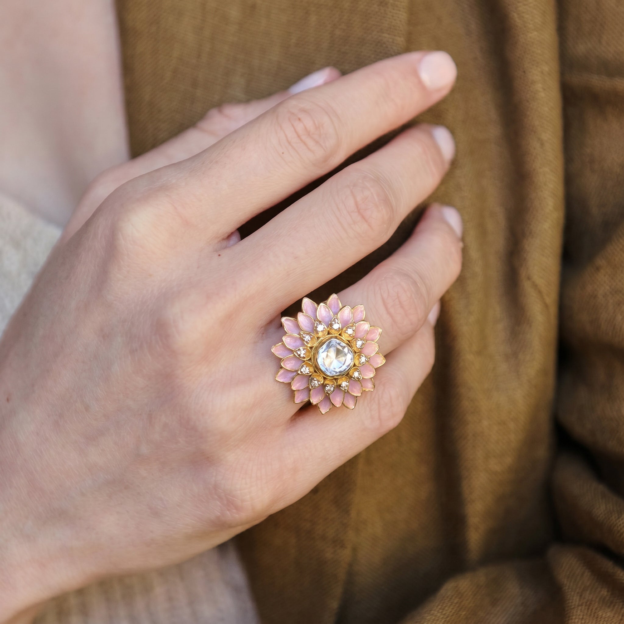 Jadau Uncut Diamond Floral Ring in 18KT Gold for Women