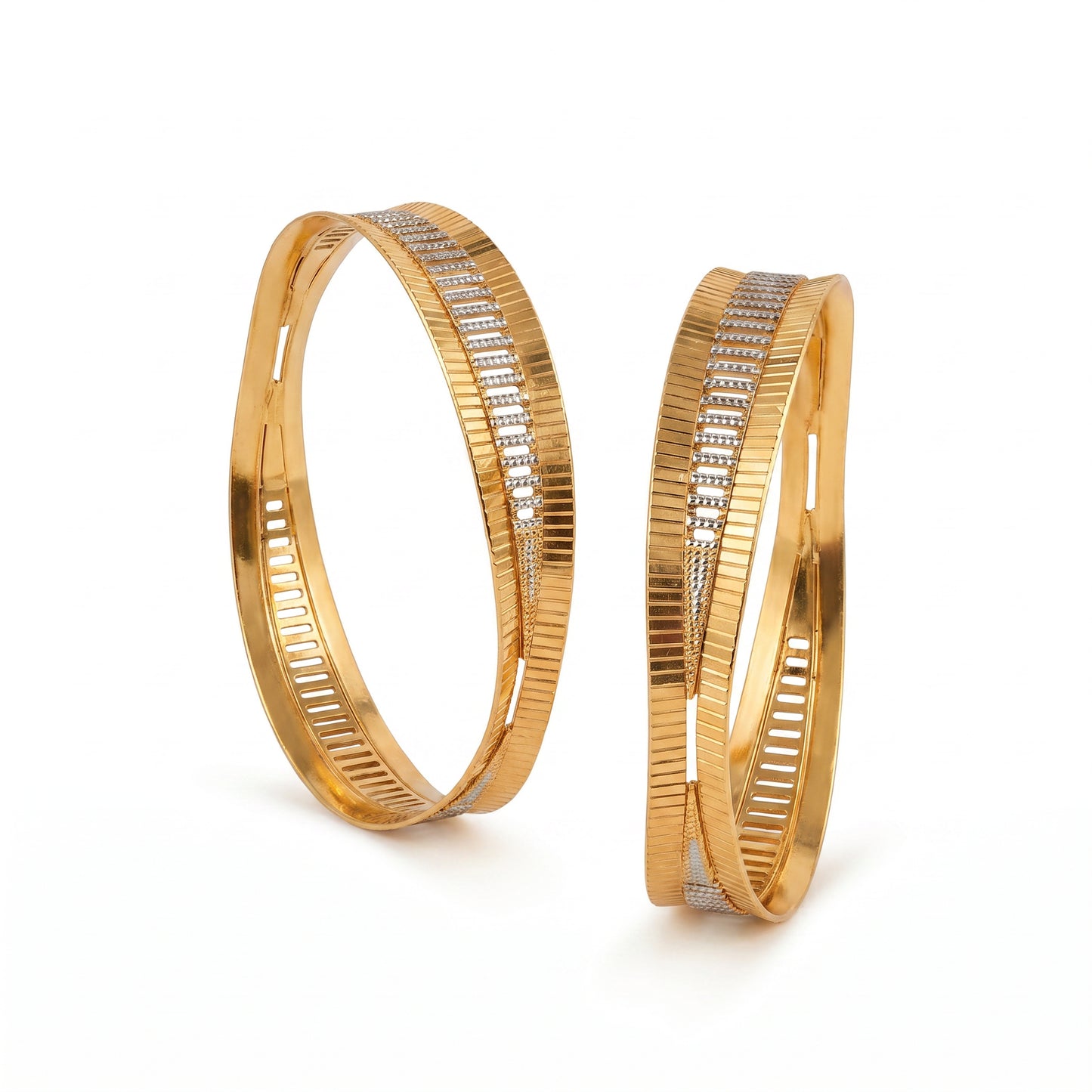 Dual Tone Rhodium 22KT Designer Bangle Pair for Women