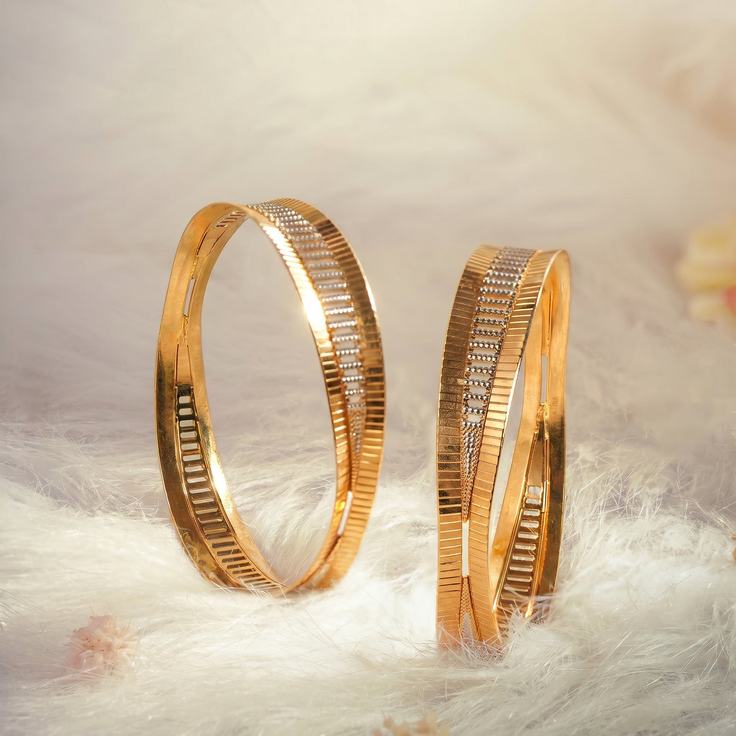 Dual Tone Rhodium 22KT Designer Bangle Pair for Women