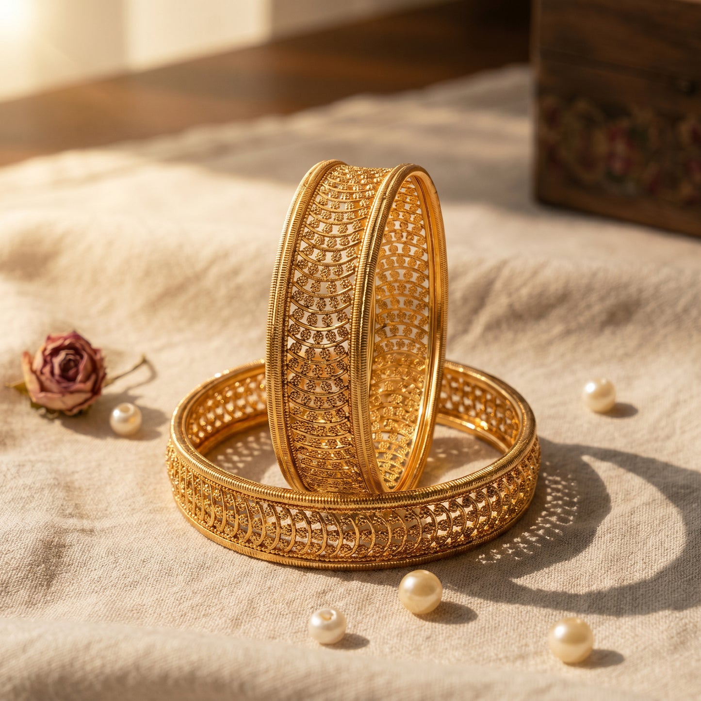 22Kt Yellow Gold Filigree Bangles for Women