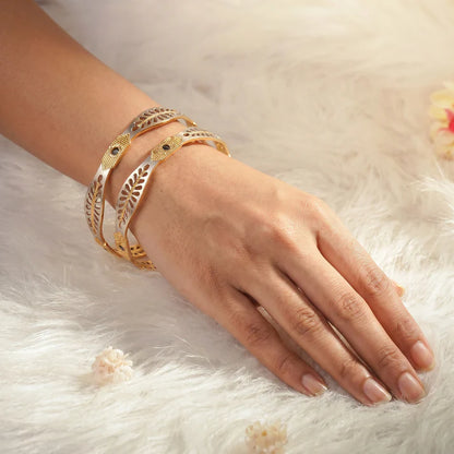 22Kt Rhodium Finish Gold Bangles with Black Stone for Women