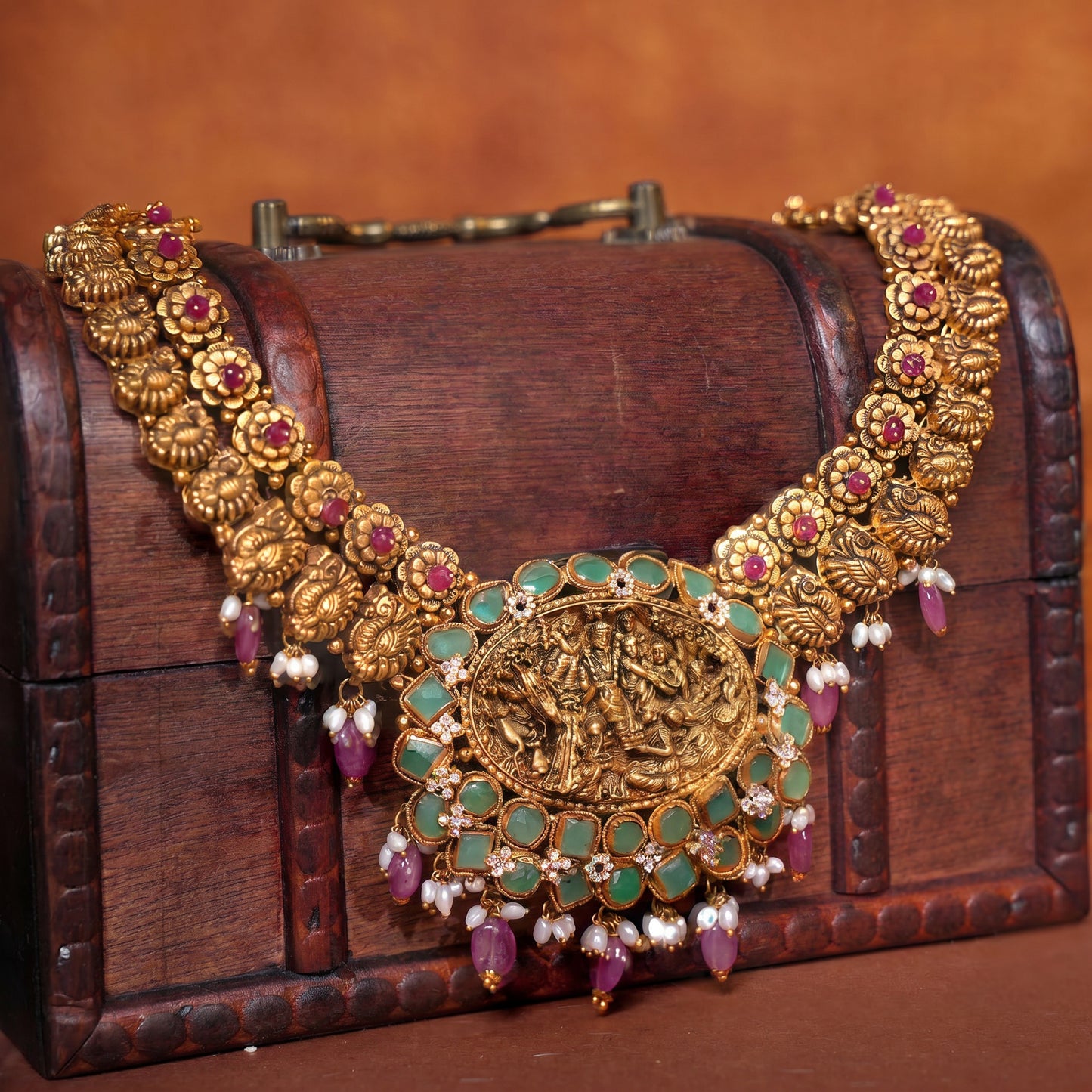 Micro Art 22KT Yellow Gold Temple Necklace for Women
