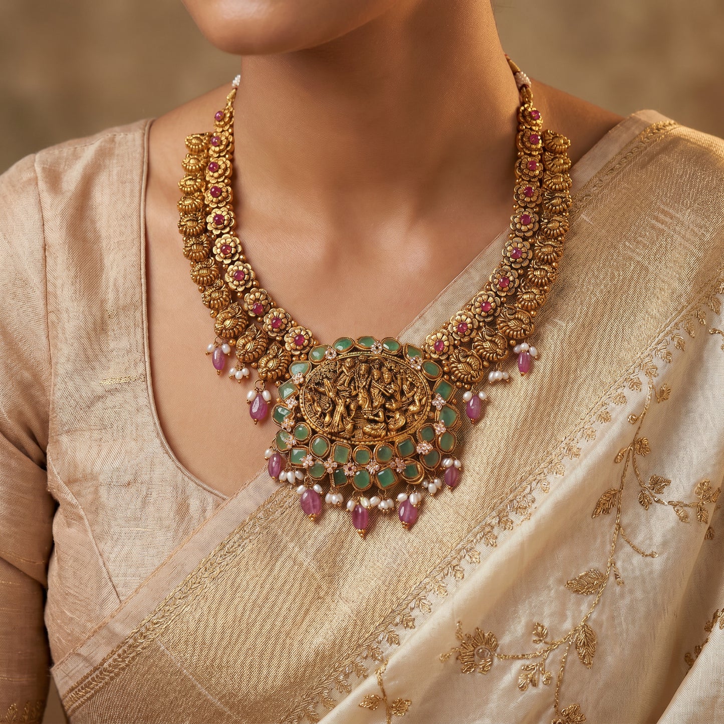 Micro Art 22KT Yellow Gold Temple Necklace for Women