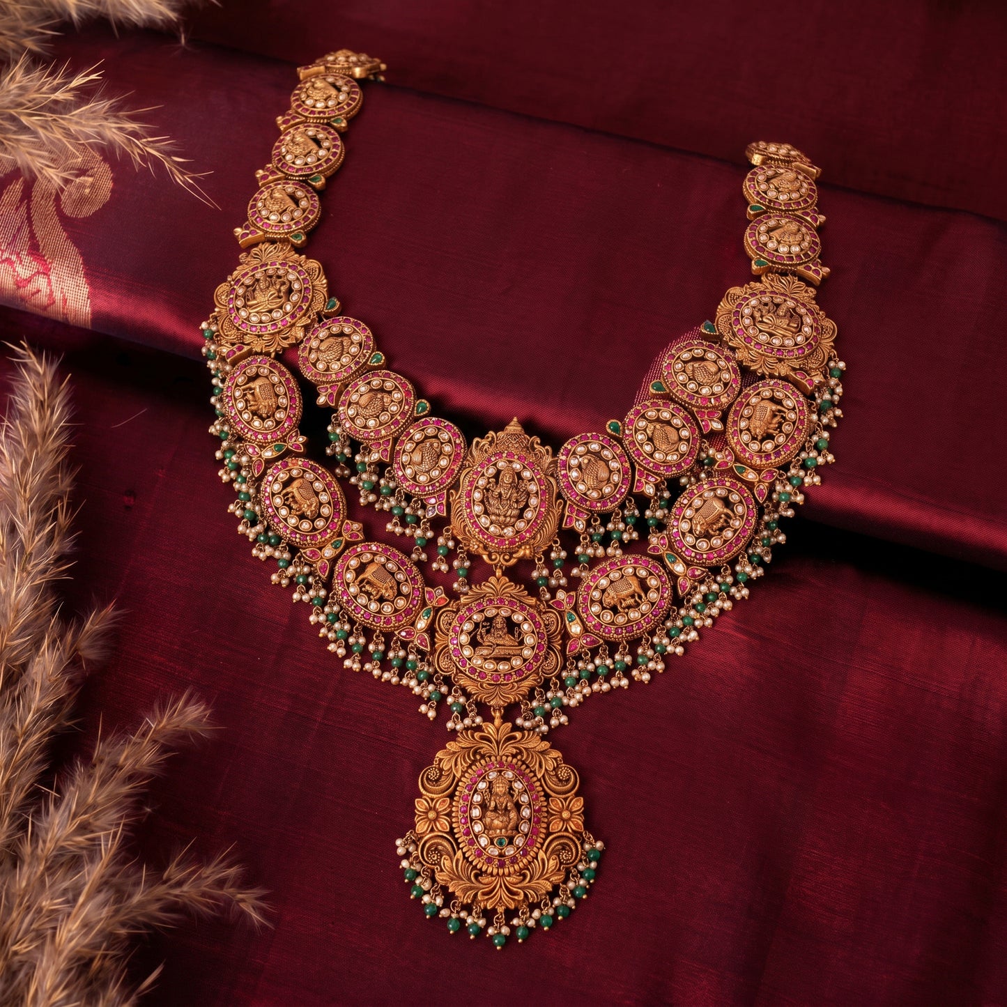 Kemp Nakshi 22KT Gold Lakshmi Haram Necklace for Women