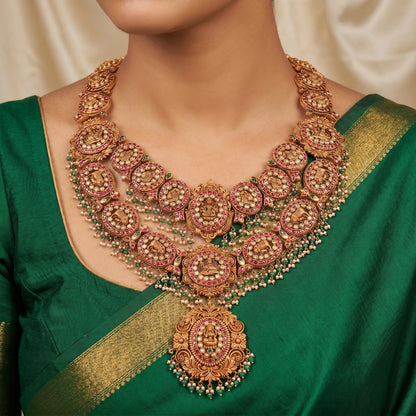 Kemp Nakshi 22KT Gold Lakshmi Haram Necklace for Women