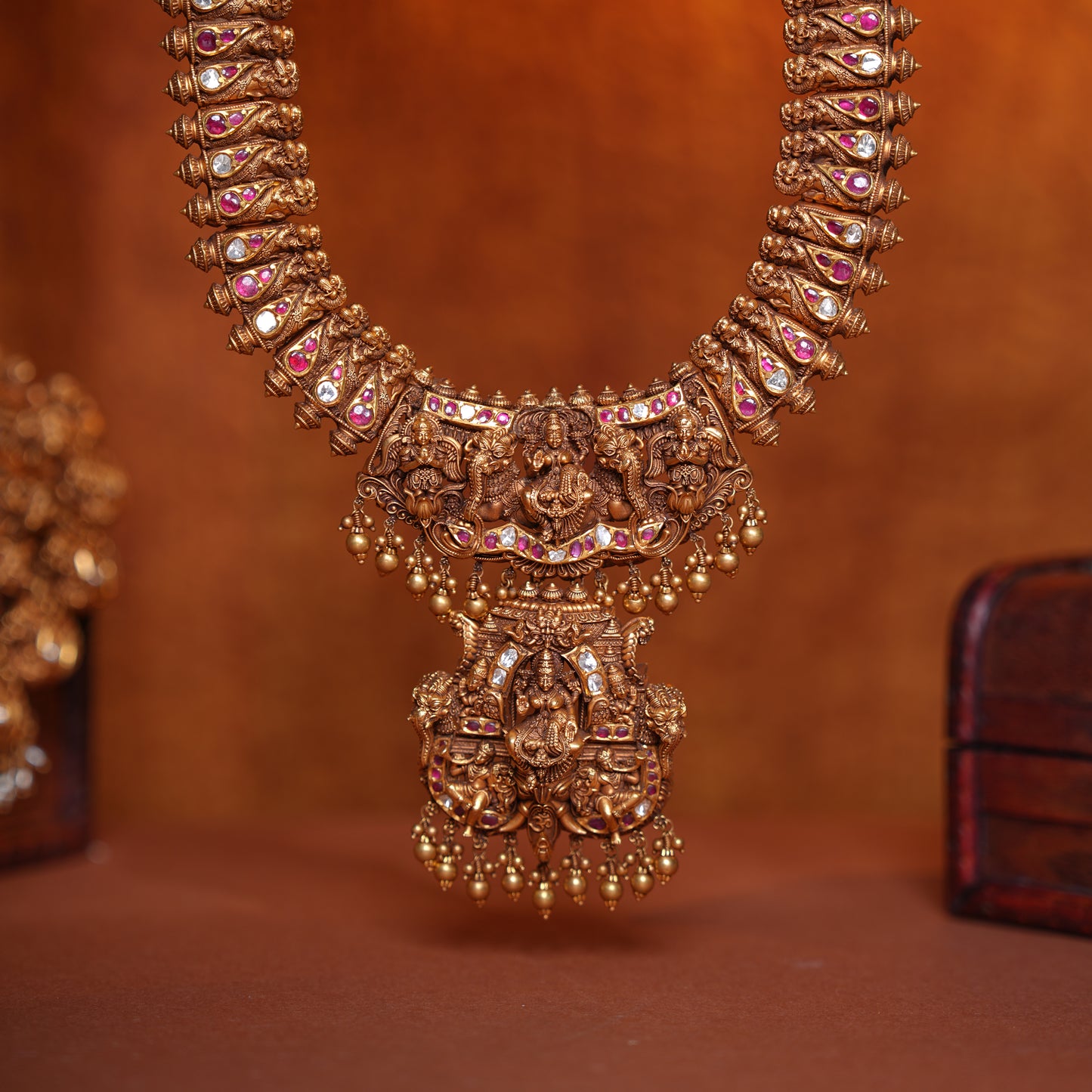 Micro Art Temple 22KT Gold Lakshmi Long Haram for Women