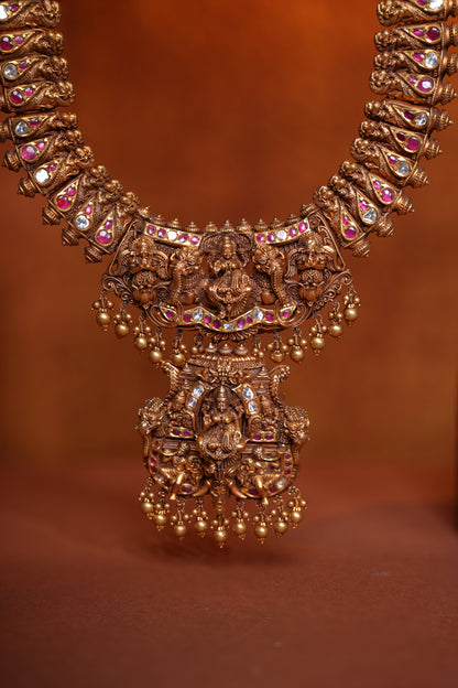 Micro Art Temple 22KT Gold Lakshmi Long Haram for Women