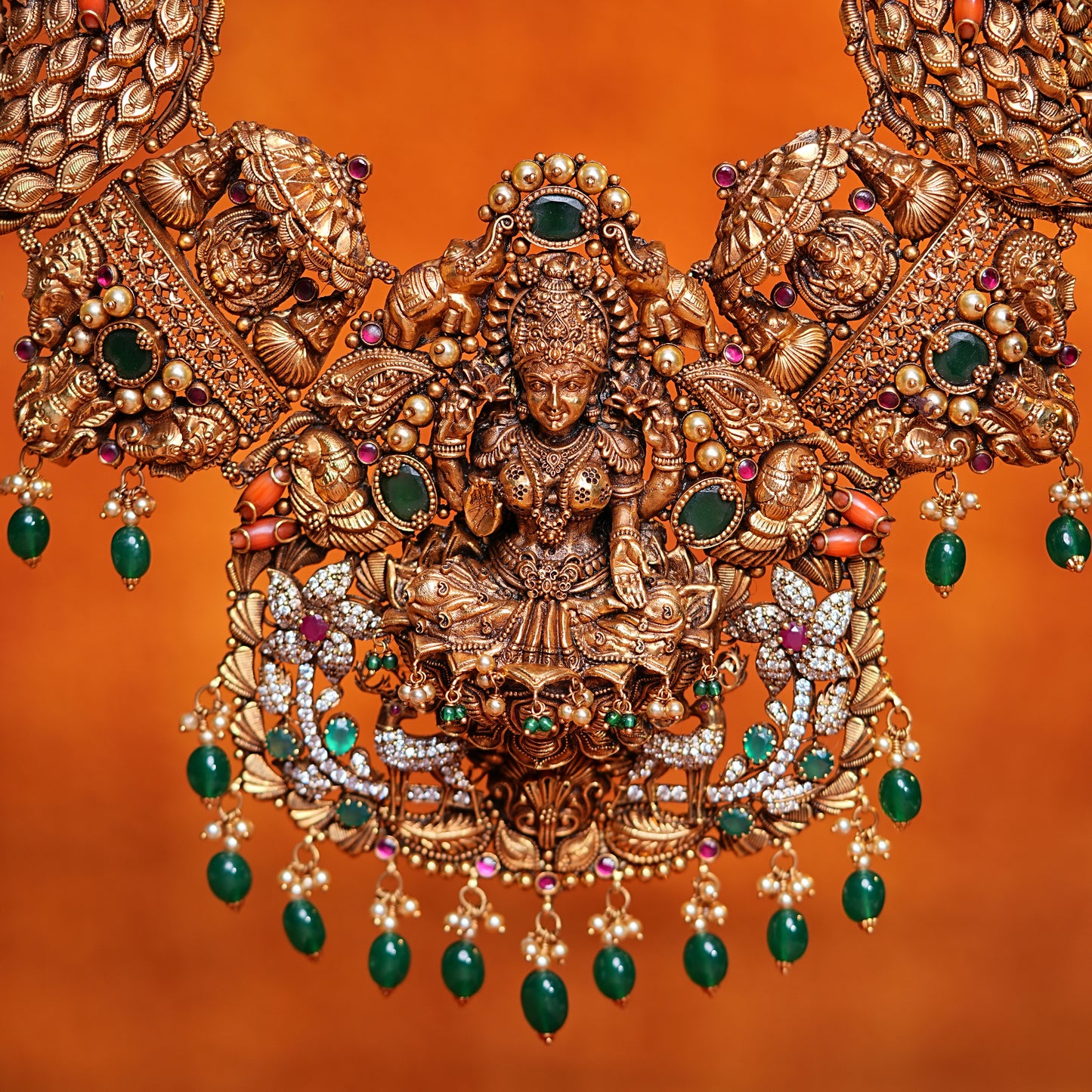 22KT Gold Grand Temple Haram with Goddess Lakshmi