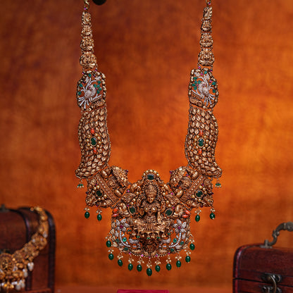 22KT Gold Grand Temple Haram with Goddess Lakshmi