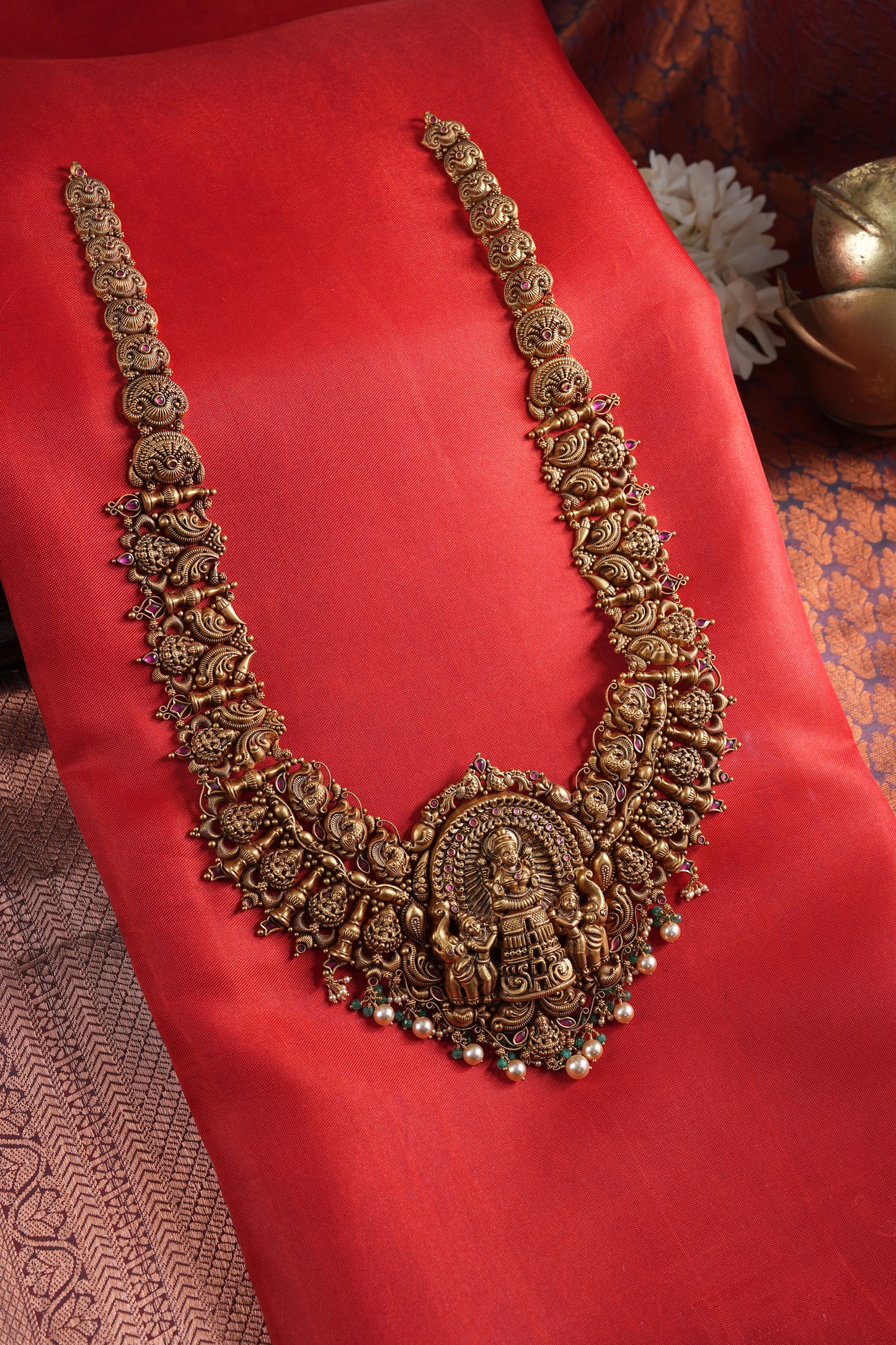 Temple Nakshi 22KT Yellow Gold Antique Haram Necklace for Women