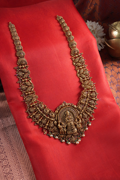 Temple Nakshi 22KT Yellow Gold Antique Haram Necklace for Women