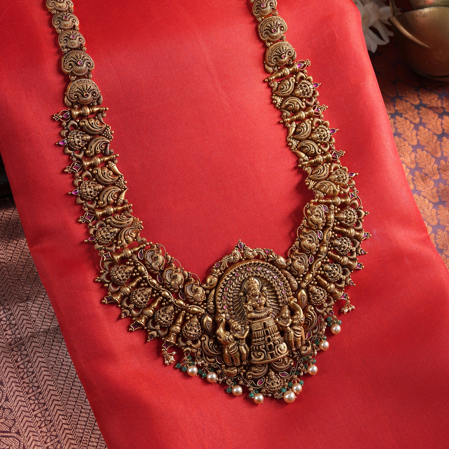 Temple Nakshi 22KT Yellow Gold Antique Haram Necklace for Women