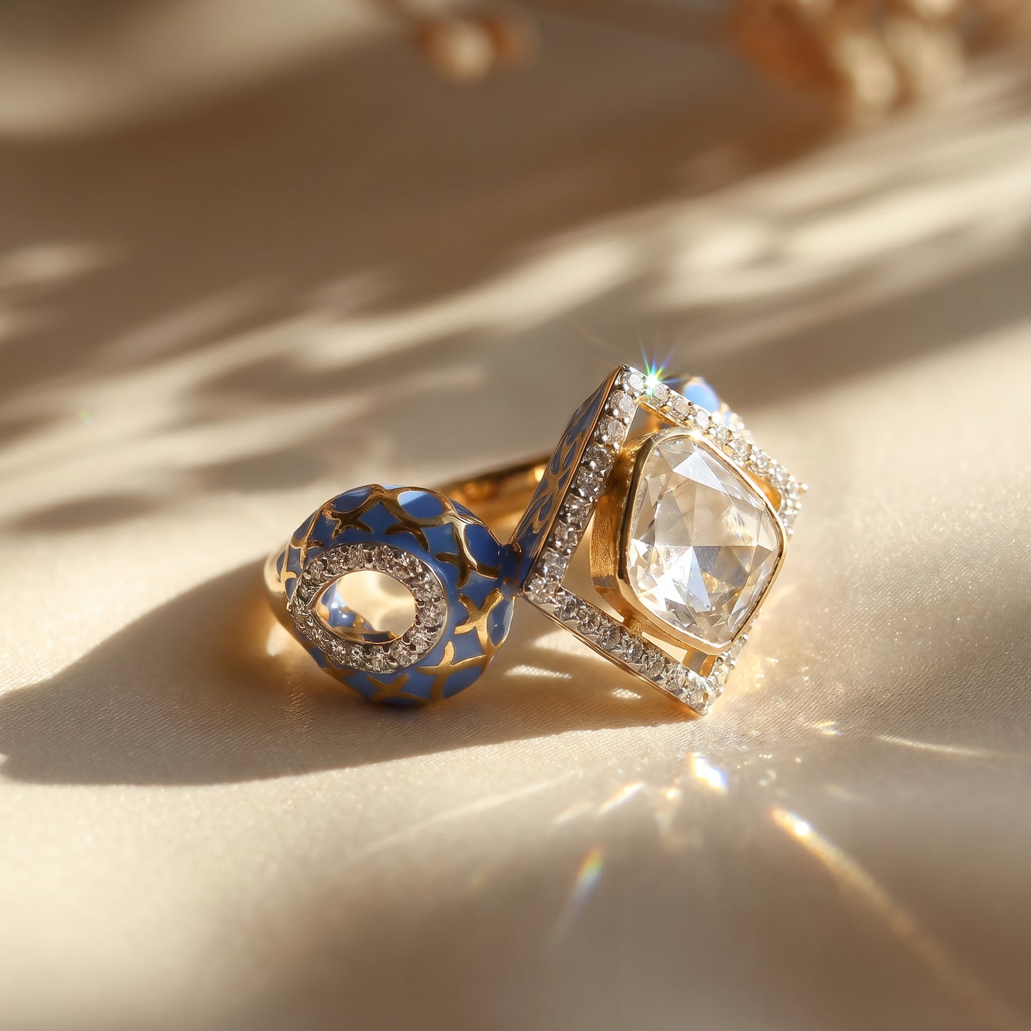 Jadau Polki Uncut Diamond Meenakari Bypass Ring in 18KT Gold