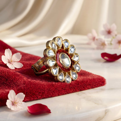 Jadau Polki Uncut Diamond Floral Ring in 24KT Gold for Women