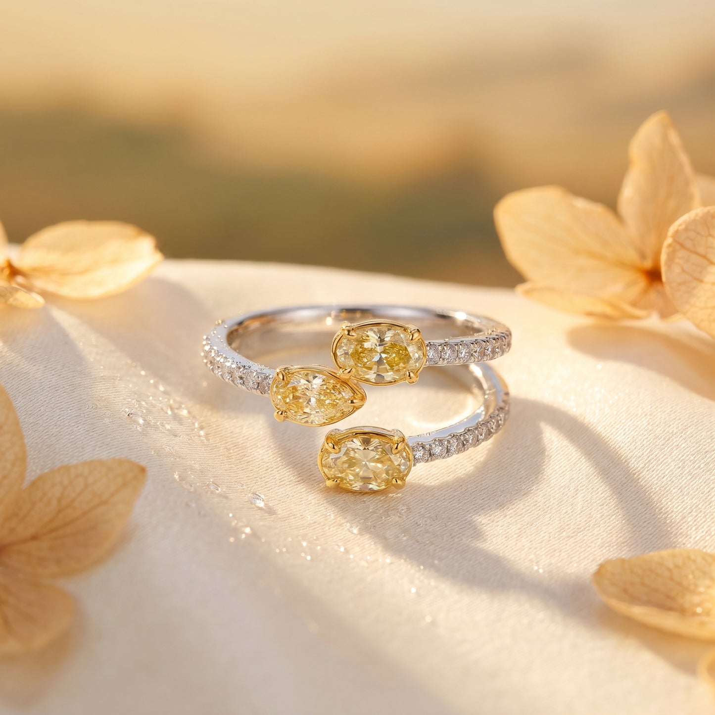 18KT Dual Tone Yellow Diamond Ring For Women