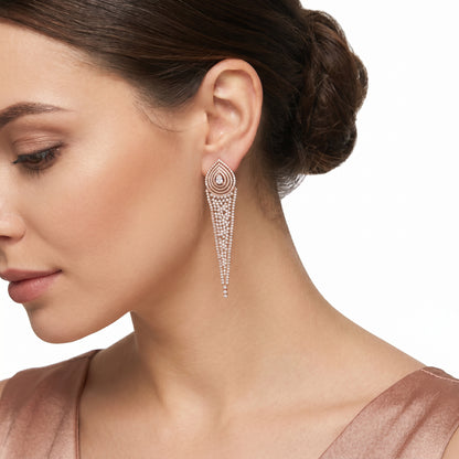 18Kt Long Diamond Chandelier Drop Earrings for Women