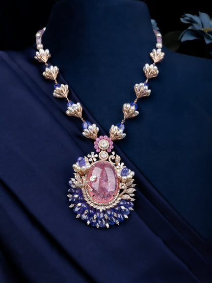 Designer 18kt Diamond Necklace with Tourmaline Sapphire