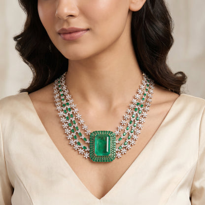 18KT Gold Diamond Bridal Haram with Emerald for Women