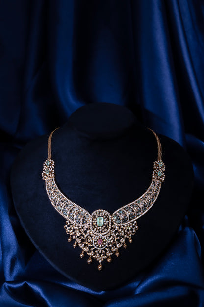 Trendy 18KT Diamond Necklace with Emerald for Women