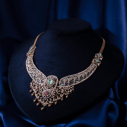 Trendy 18KT Diamond Necklace with Emerald for Women