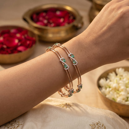 18Kt Diamond Bangles with Emerald Green Stones for Women