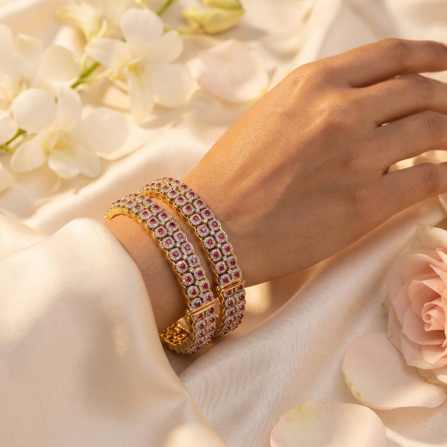 22 KT Gold Bridal Diamond Bangles for Women
