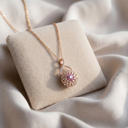 18KT Gold Diamond Ball Pendant with Chain for Women