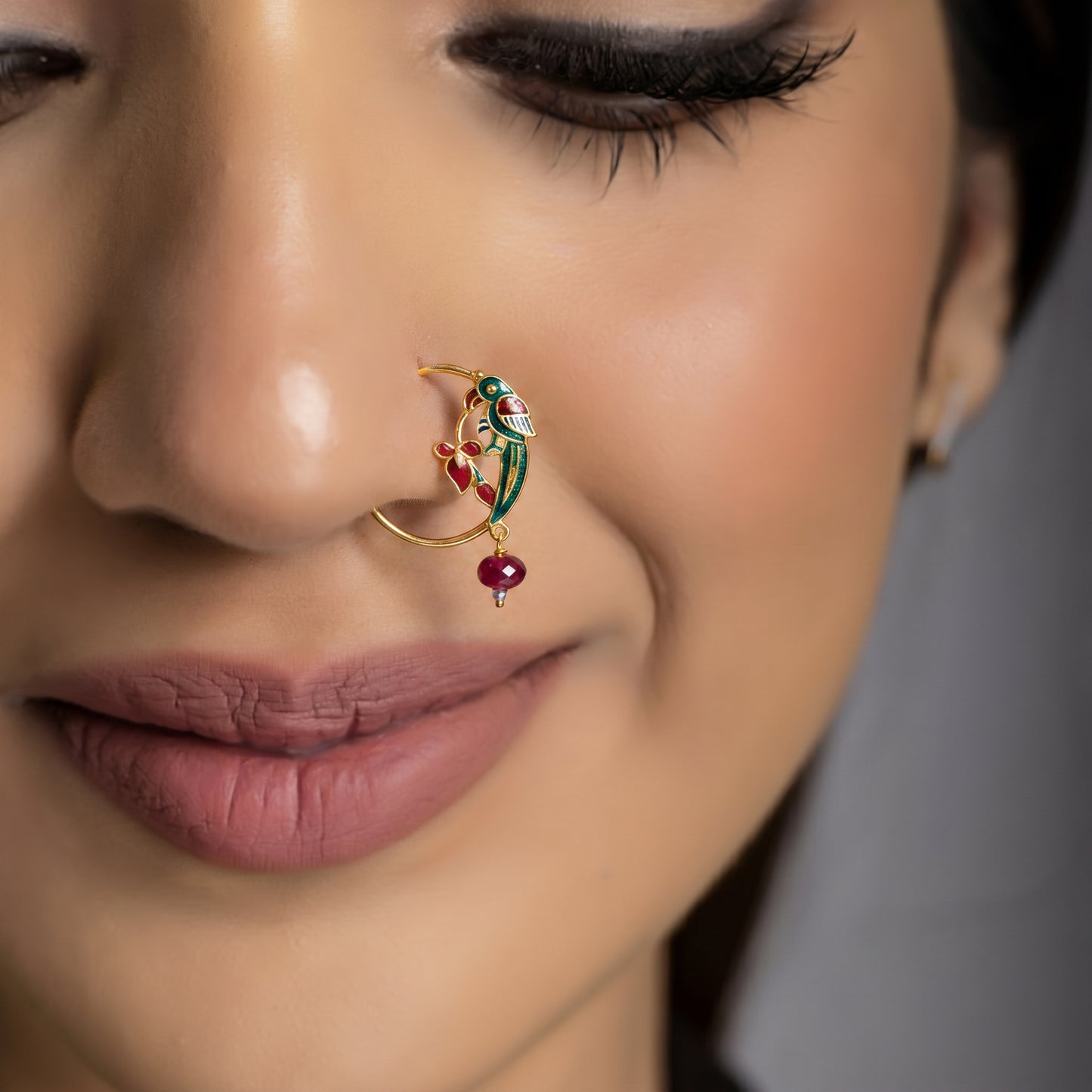 Jadau Polki Uncut Diamond Bridal Nath in 24KT Gold for Women